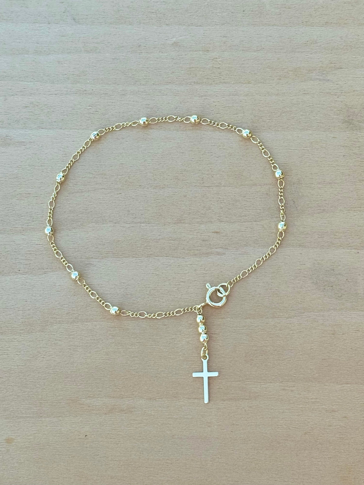 18k Gold Filled Beaded Dainty Bracelet with Cross Charm