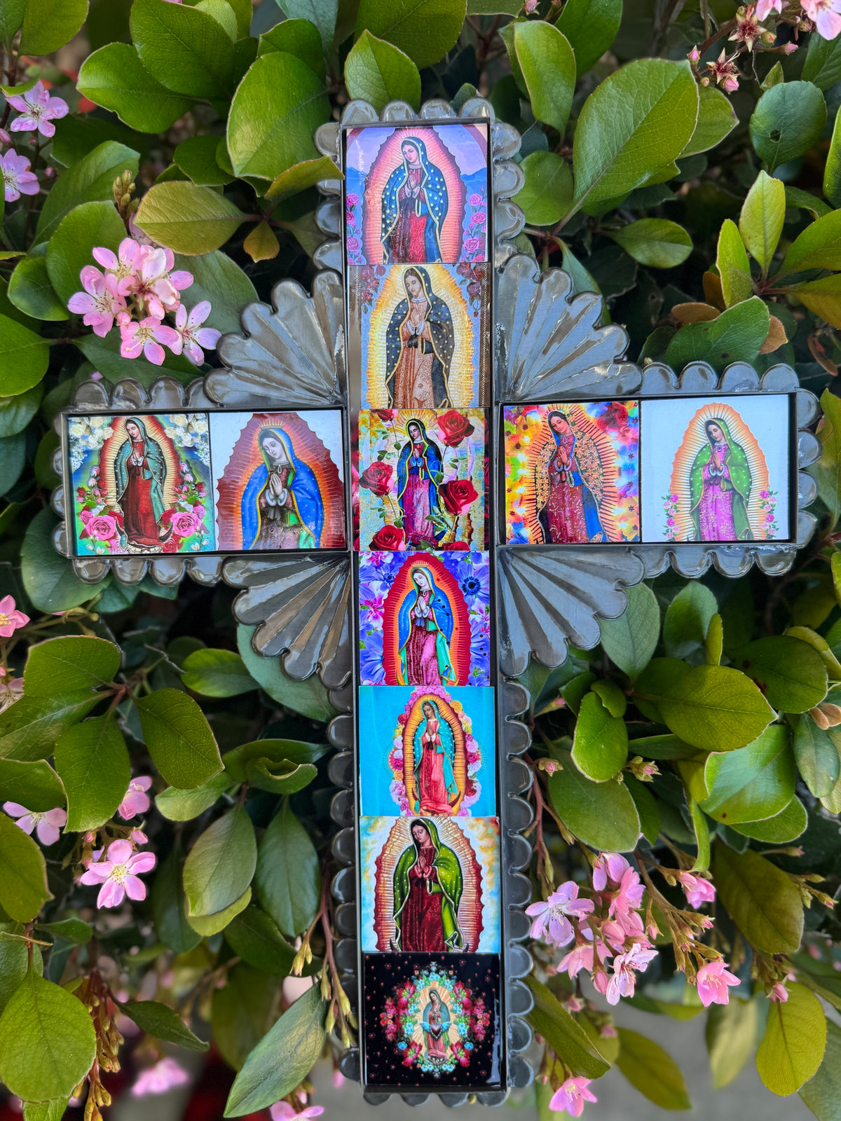 Decorative Cross Adorned with Our Lady of Guadalupe Tiles