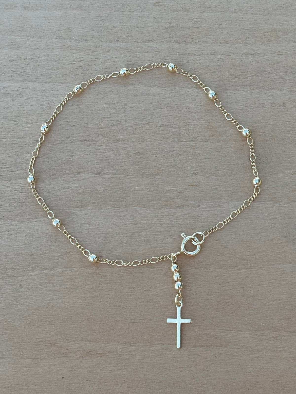 18k Gold Filled Beaded Dainty Bracelet with Cross Charm