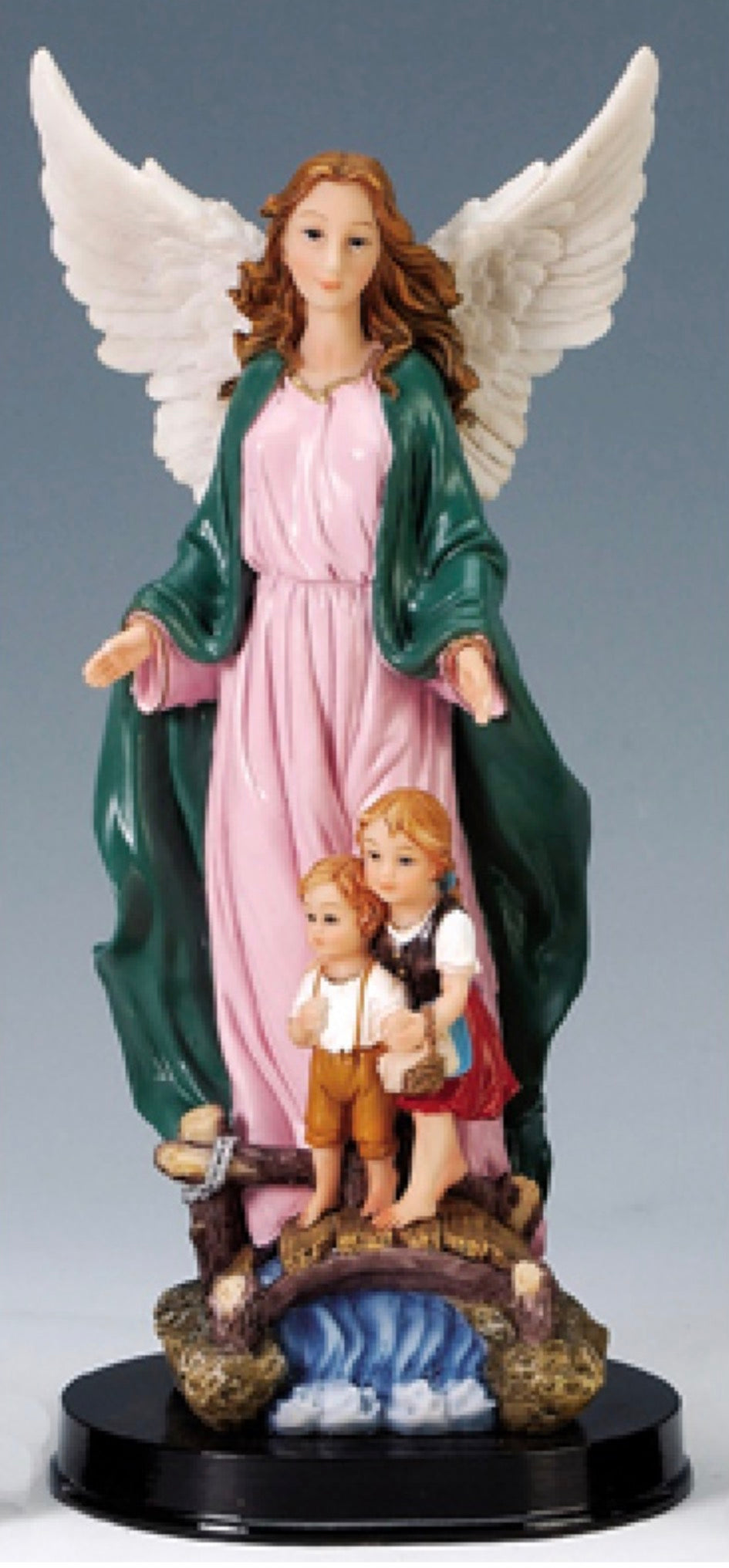 Guardian Angel Statue with Wooden Base