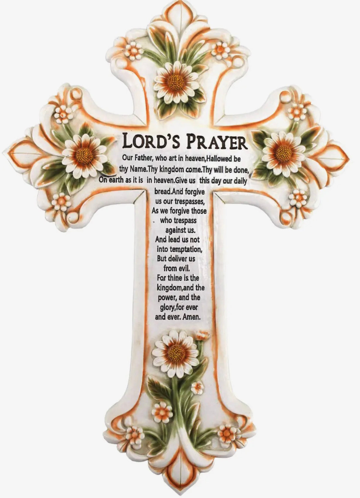 Lord's Prayer Wall Cross with Floral Design - Decorative Religious Home Decor Gift