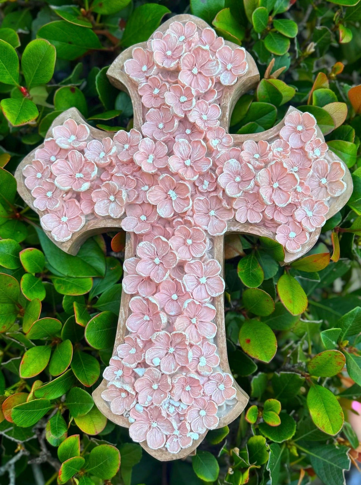 Pink Floral Wall Cross Flower Bud Wall Decor