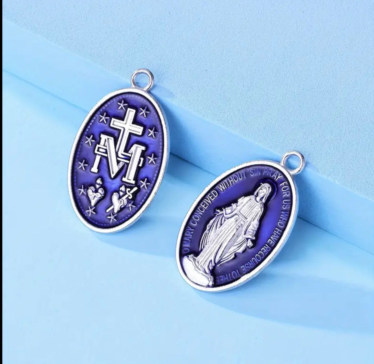 Large Miraculous Medal with Blue Enamel