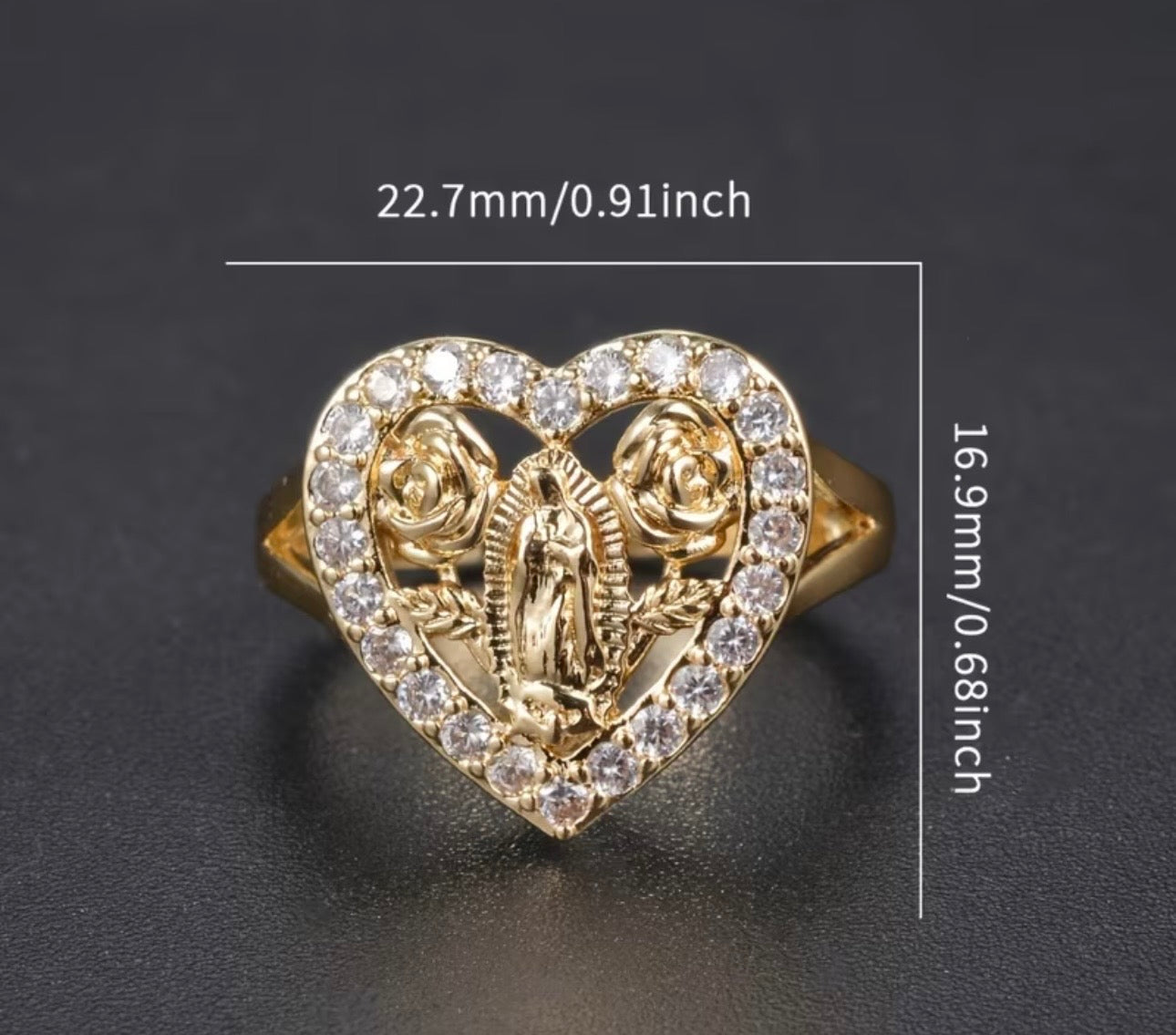 Crystal Guadalupe Heart Ring Size 8