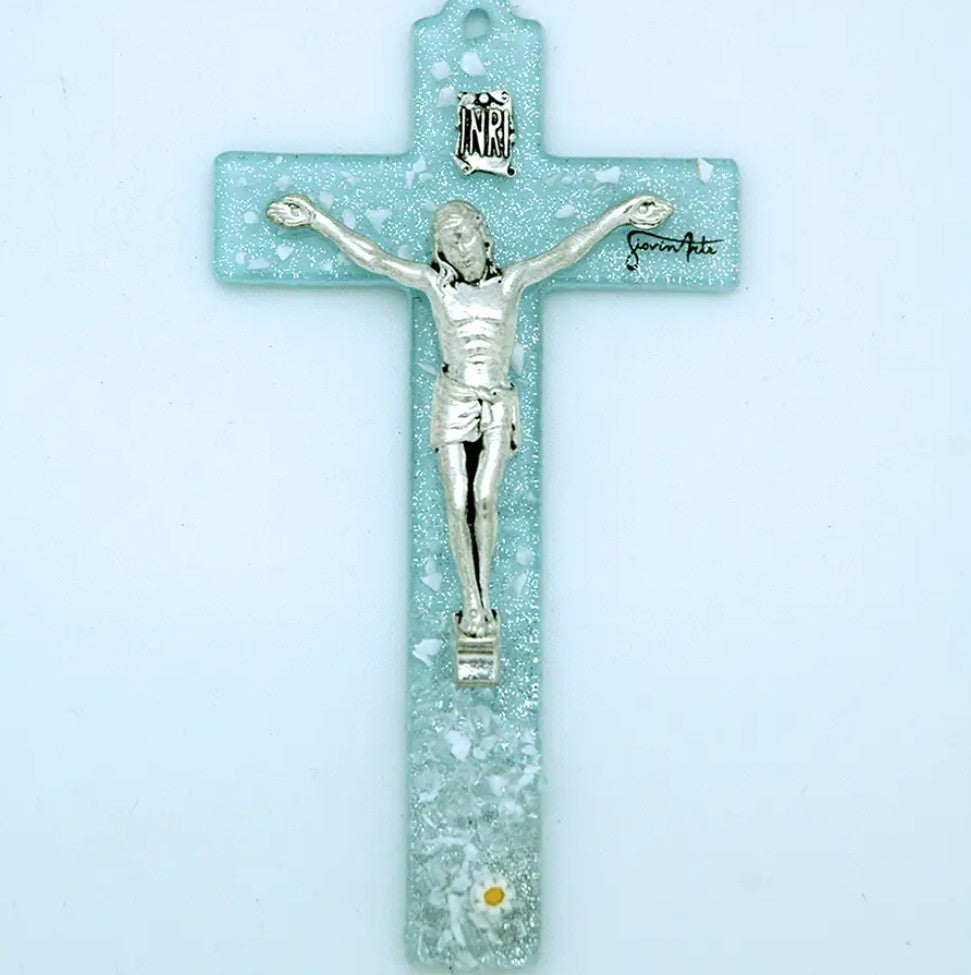 Italian Murano Glass Daisy Crucifix