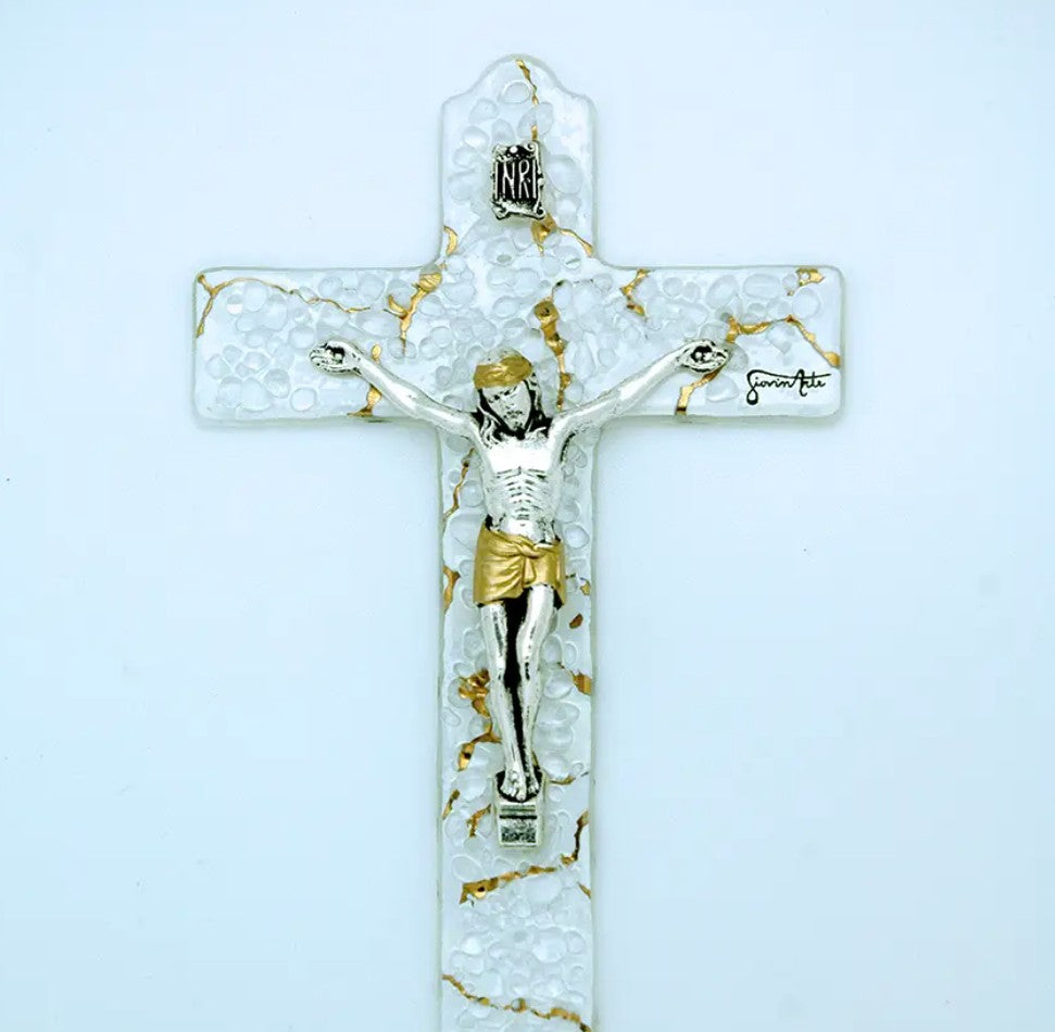 Italian Murano Glass Crucifix Wall Accent