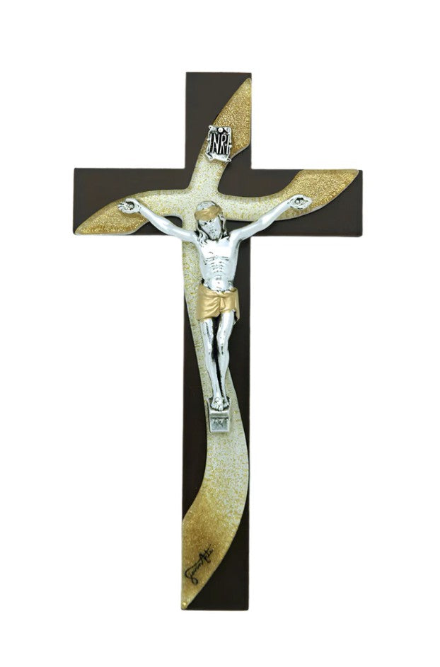 Italian Murano Glass & Wood Crucifix