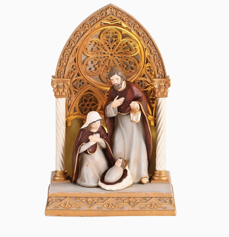 Nativity Lighted Holy Family Gold 9.5H