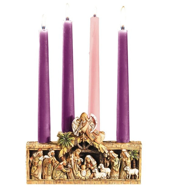 Nativity in Stable with Angel Advent Candleholder