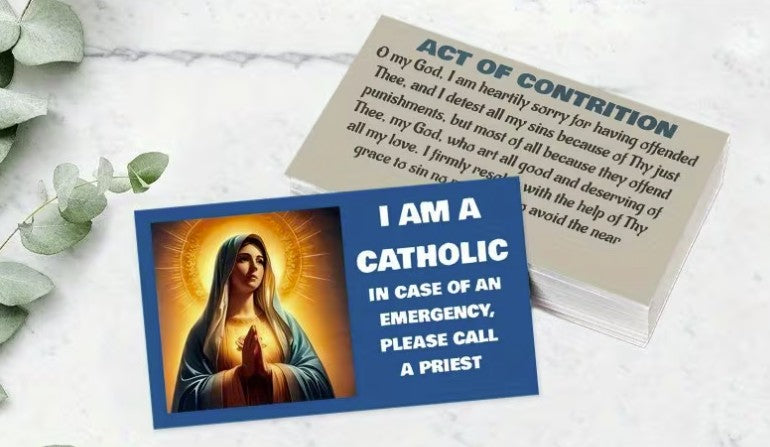 Catholic ID Card - Call Priest in Case of Emergency with Act of Contrition Prayer