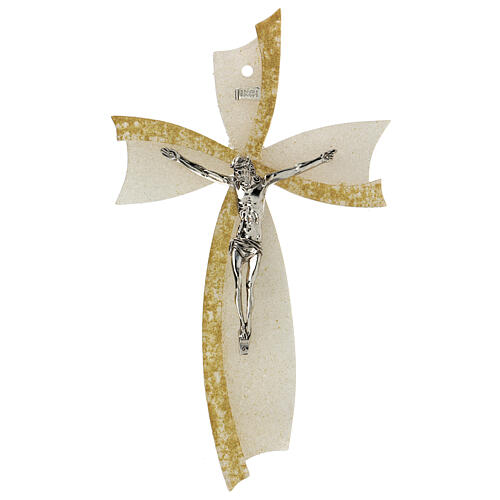 Italian Murano Glass Crucifix, Fancy Gold