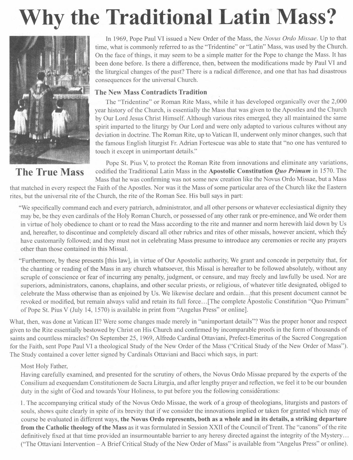 Why the Traditional Latin Mass? – 4 pages