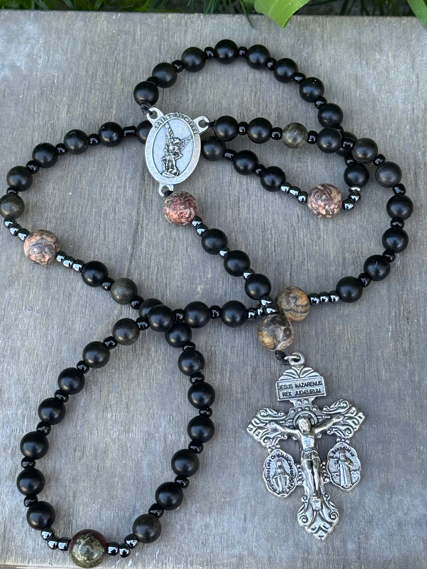 Handmade Corded Rosary with Pardon Crucifix and Saint Michael Centerpiece
