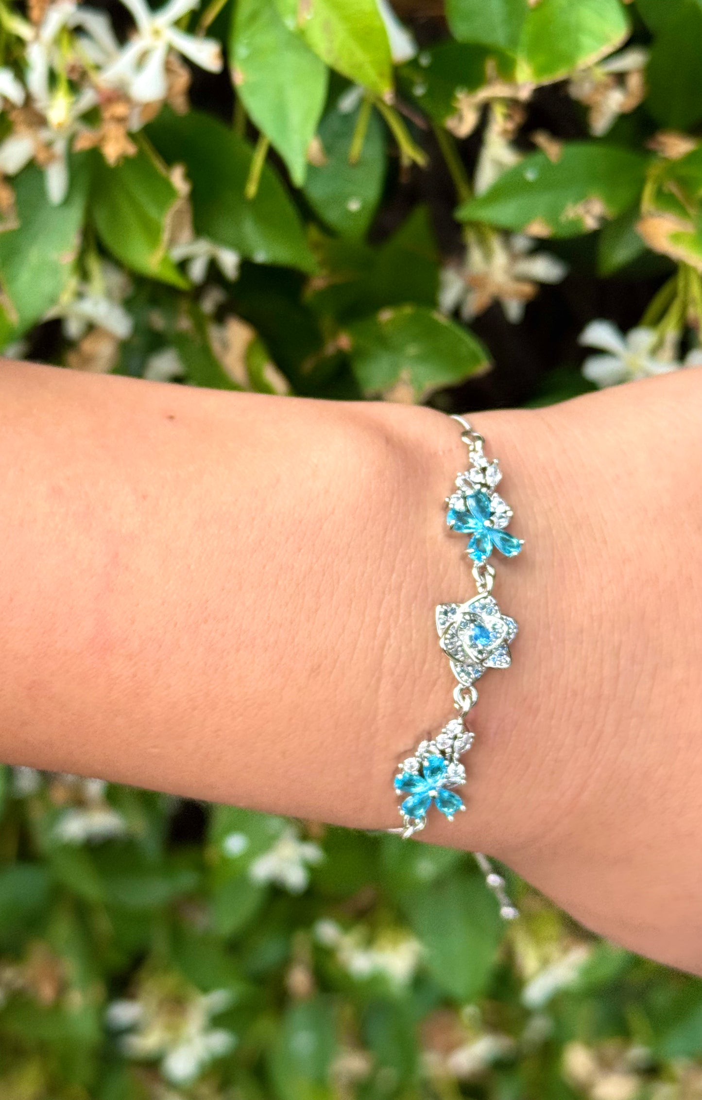 Sterling Silver with Cubic Zirconia Crystals Rose Bolo Bracelet Made In The USA