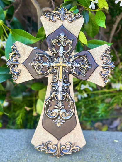 Ornate Christian Wall Cross | Gold Accents, Religious Gift