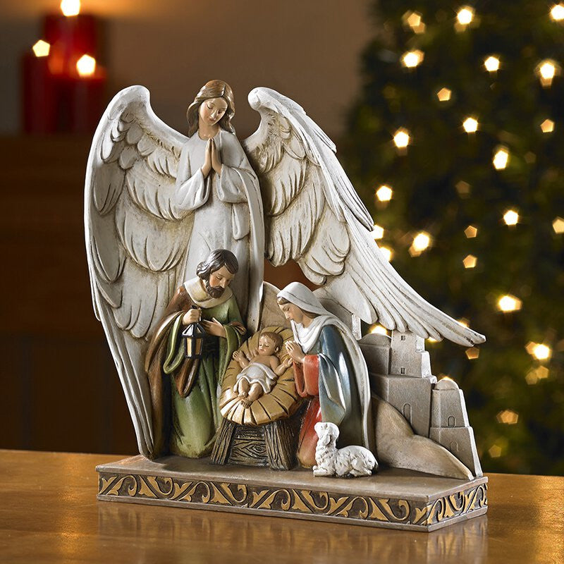 Nativity with Angel Figurine