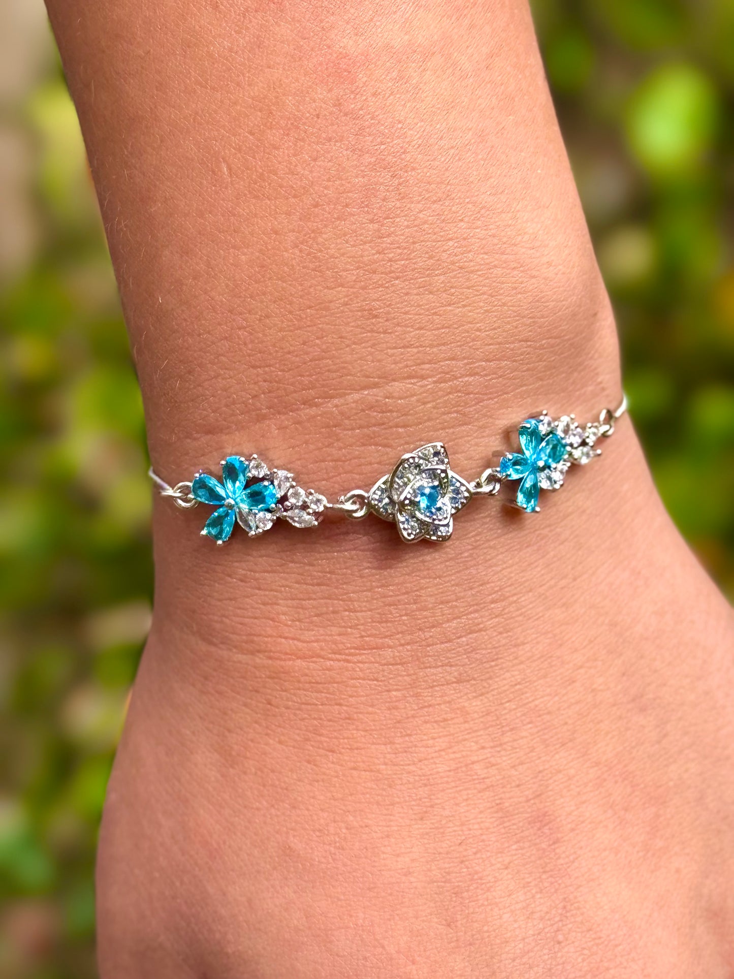 Sterling Silver with Cubic Zirconia Crystals Rose Bolo Bracelet Made In The USA