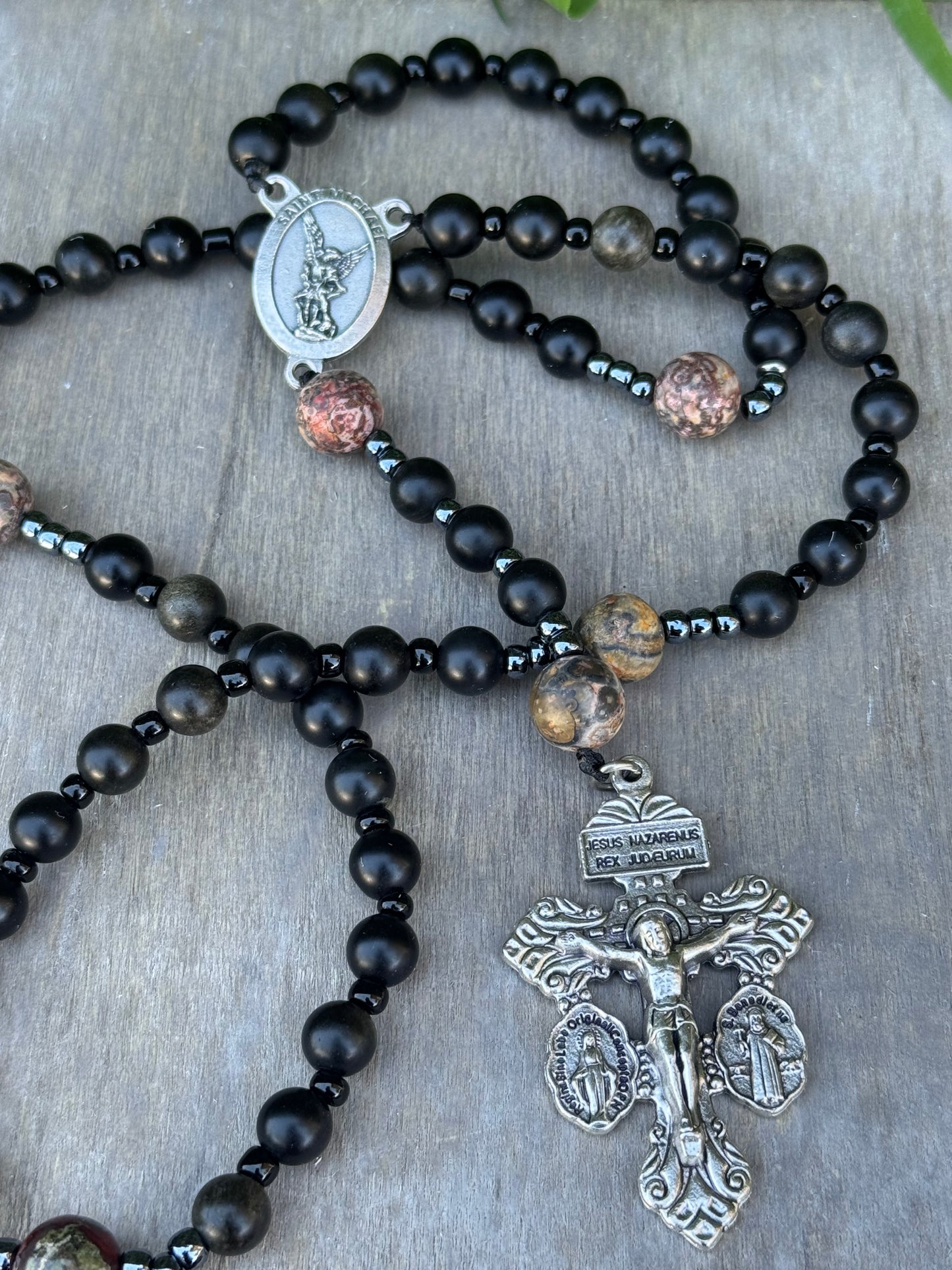 Handmade Corded Rosary with Pardon Crucifix and Saint Michael Centerpiece