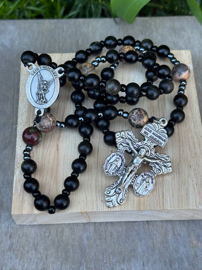 Handmade Corded Rosary with Pardon Crucifix and Saint Michael Centerpiece