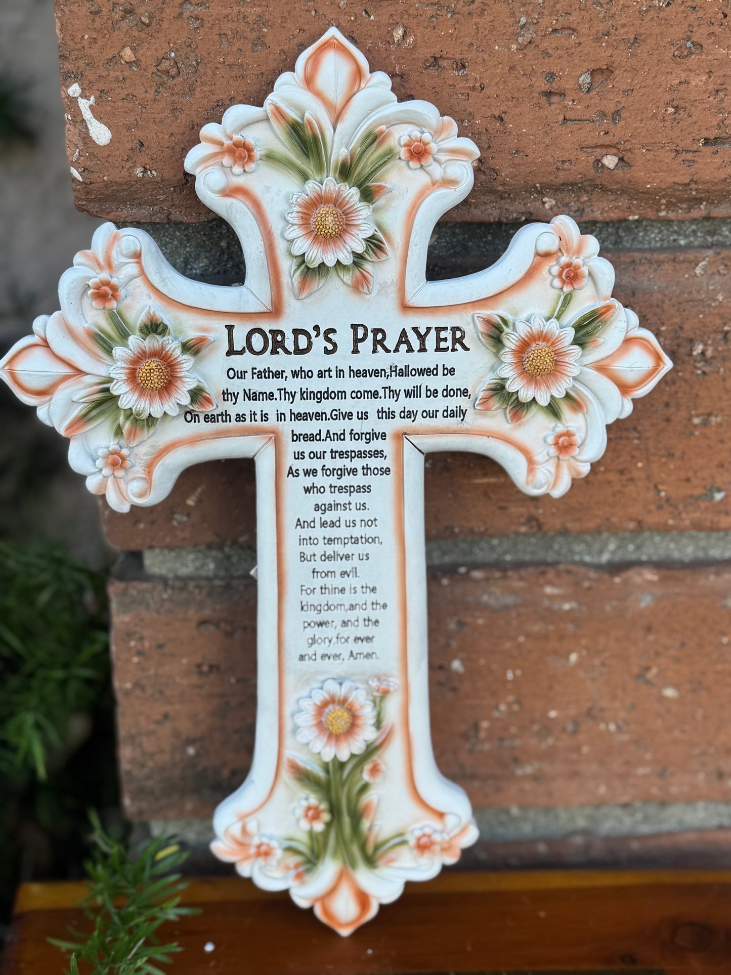 Lord's Prayer Wall Cross with Floral Design - Decorative Religious Home Decor Gift