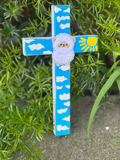 Adorable Lamb of God Cross Hand Painted