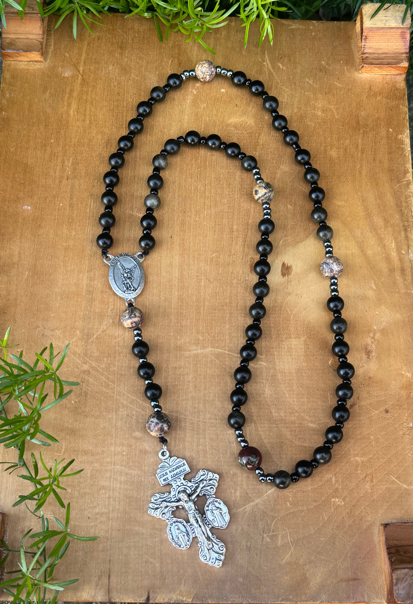 Handmade Corded Rosary with Pardon Crucifix and Saint Michael Centerpiece