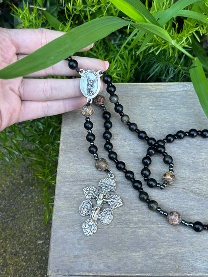 Handmade Corded Rosary with Pardon Crucifix and Saint Michael Centerpiece