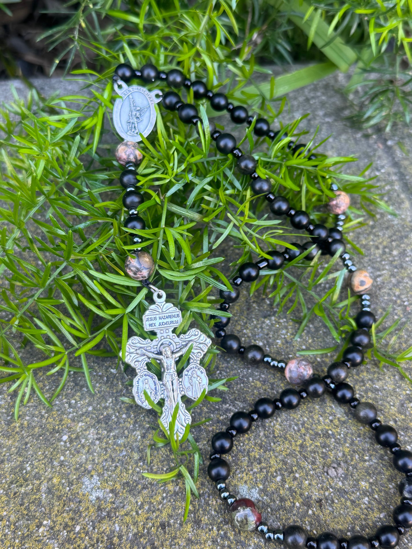 Handmade Corded Rosary with Pardon Crucifix and Saint Michael Centerpiece