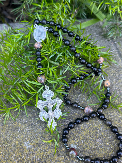 Handmade Corded Rosary with Pardon Crucifix and Saint Michael Centerpiece