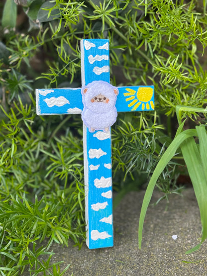 Adorable Lamb of God Cross Hand Painted