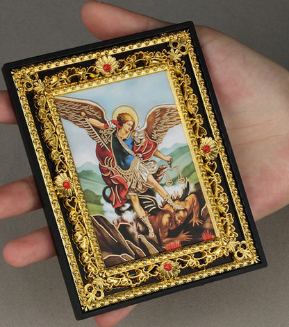 Icon Saint Michael Ornate Jeweled Standing Plaque