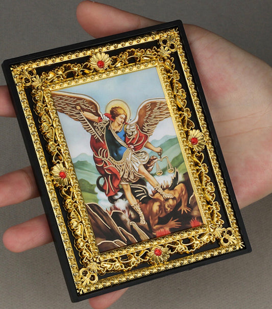Icon Saint Michael Ornate Jeweled Standing Plaque