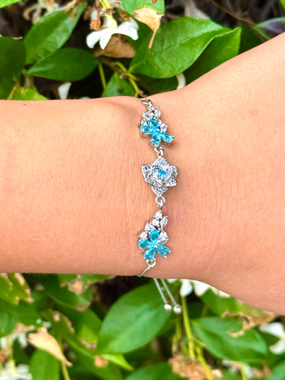 Sterling Silver with Cubic Zirconia Crystals Rose Bolo Bracelet Made In The USA