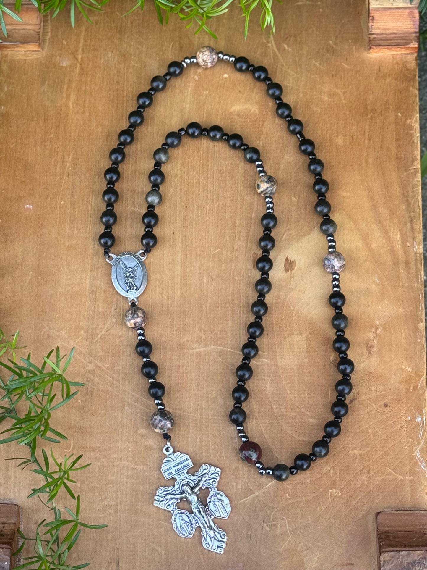 Handmade Corded Rosary with Pardon Crucifix and Saint Michael Centerpiece