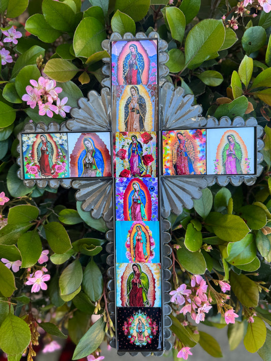 Decorative Cross Adorned with Our Lady of Guadalupe Tiles