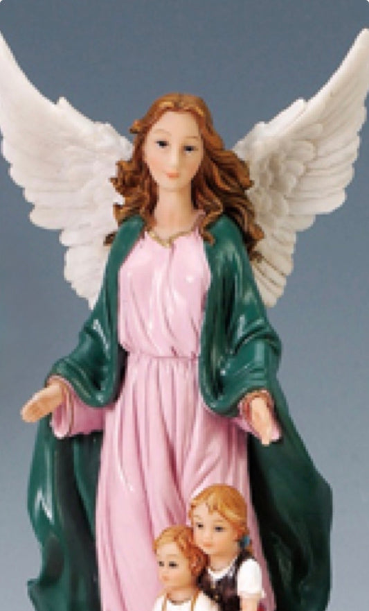 Guardian Angel Statue with Wooden Base