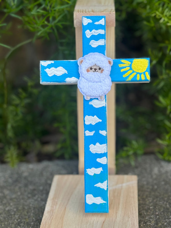 Adorable Lamb of God Cross Hand Painted