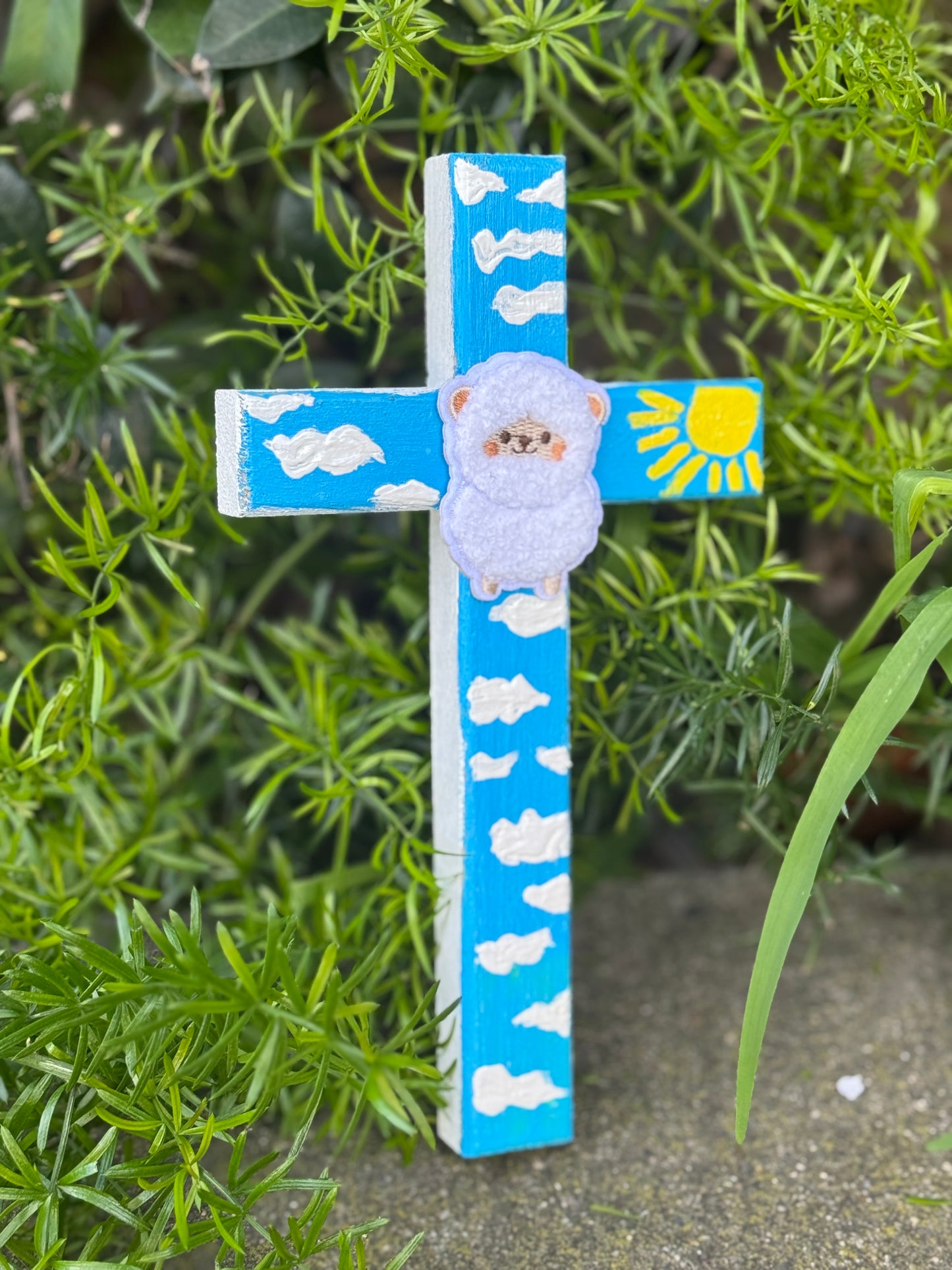 Adorable Lamb of God Cross Hand Painted