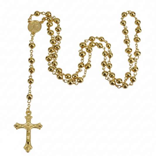 6MM Gold Iron Bead Rosary - White Background