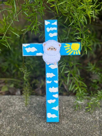 Adorable Lamb of God Cross Hand Painted