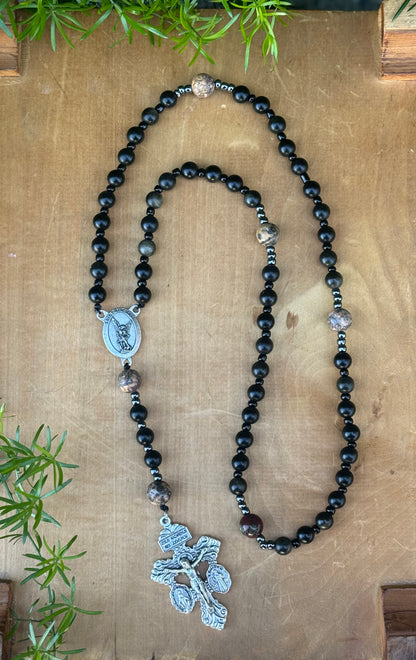 Handmade Corded Rosary with Pardon Crucifix and Saint Michael Centerpiece