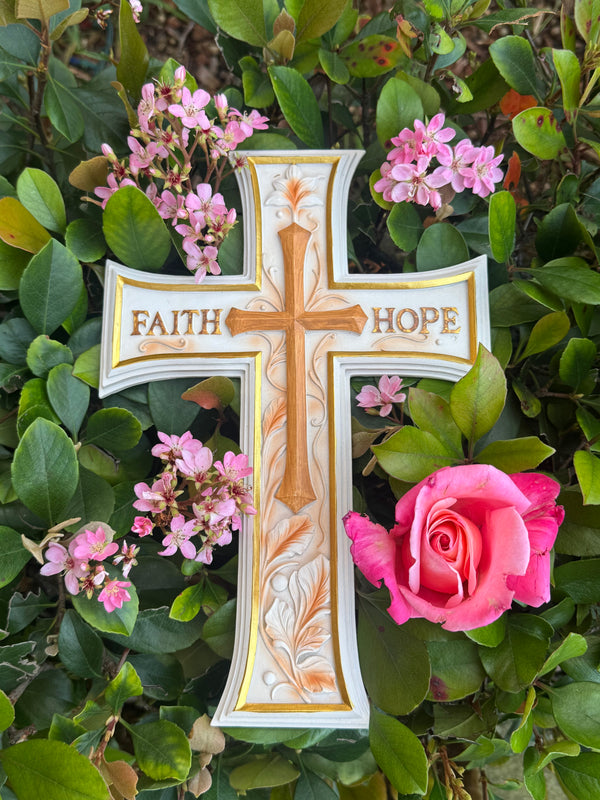 Handmade Faith Hope Wall Cross | Rustic Farmhouse Decor | Catholic Christian Gift | Religious Home Decor | Inspirational Wall Art |