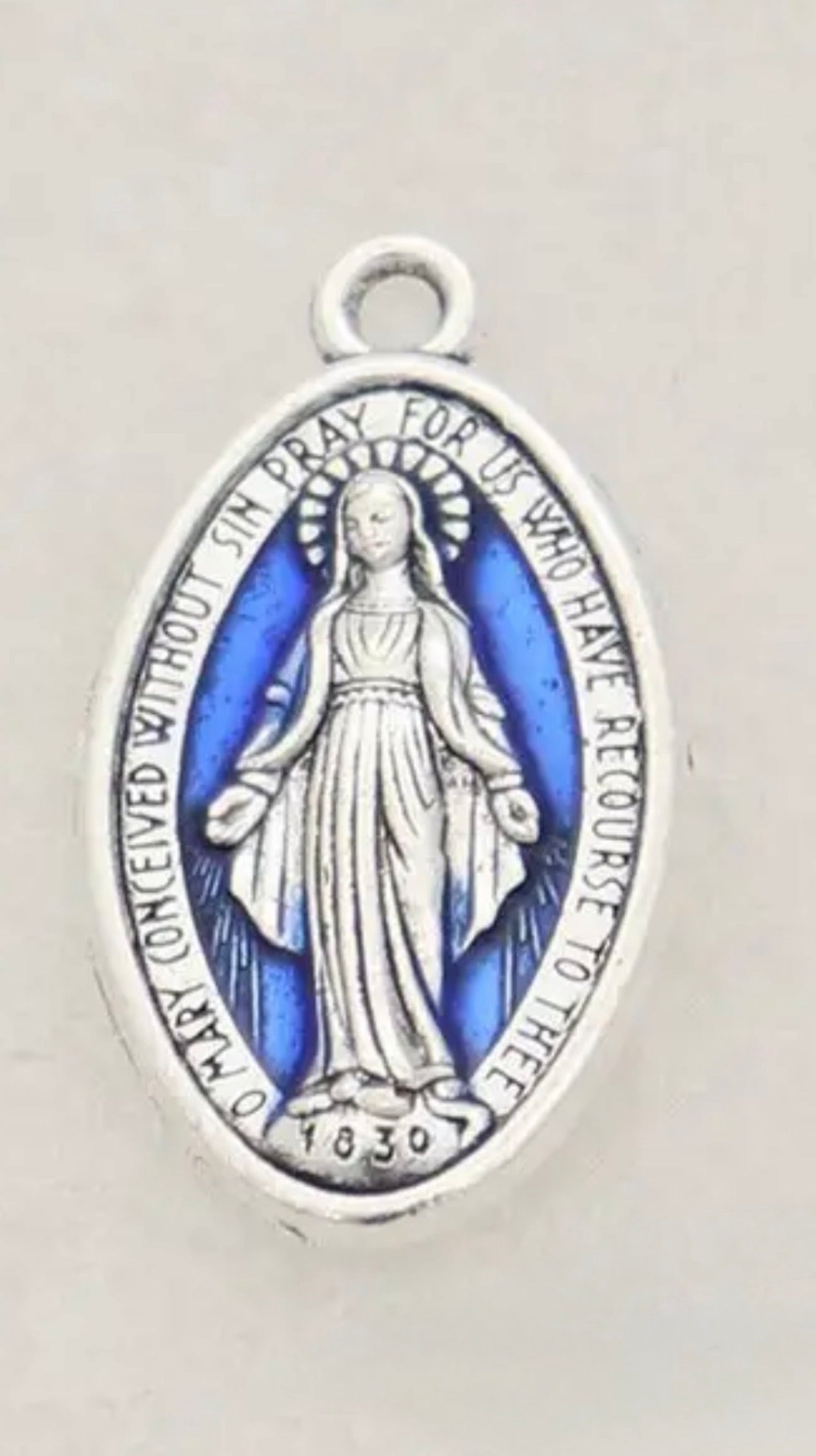 Miraculous Medal with Blue Enamel