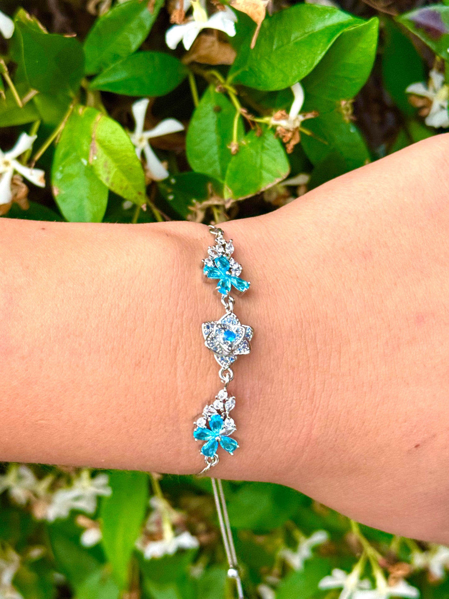 Sterling Silver with Cubic Zirconia Crystals Rose Bolo Bracelet Made In The USA