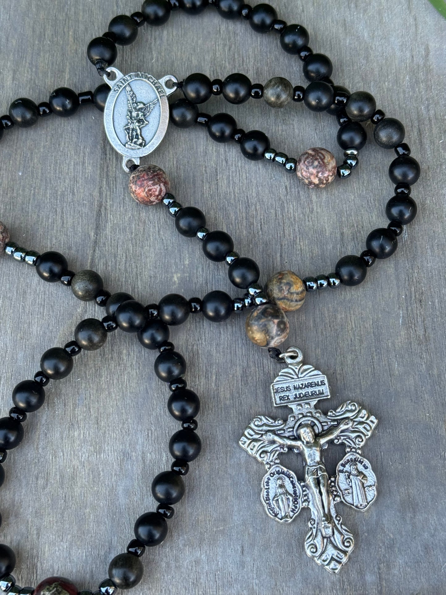 Handmade Corded Rosary with Pardon Crucifix and Saint Michael Centerpiece