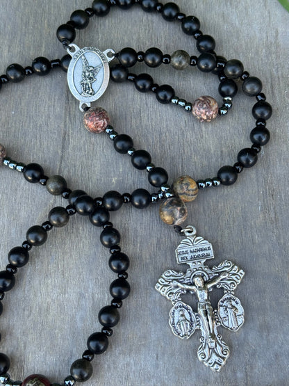Handmade Corded Rosary with Pardon Crucifix and Saint Michael Centerpiece