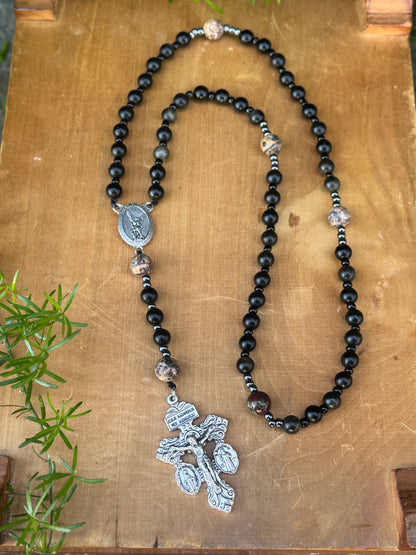 Handmade Corded Rosary with Pardon Crucifix and Saint Michael Centerpiece