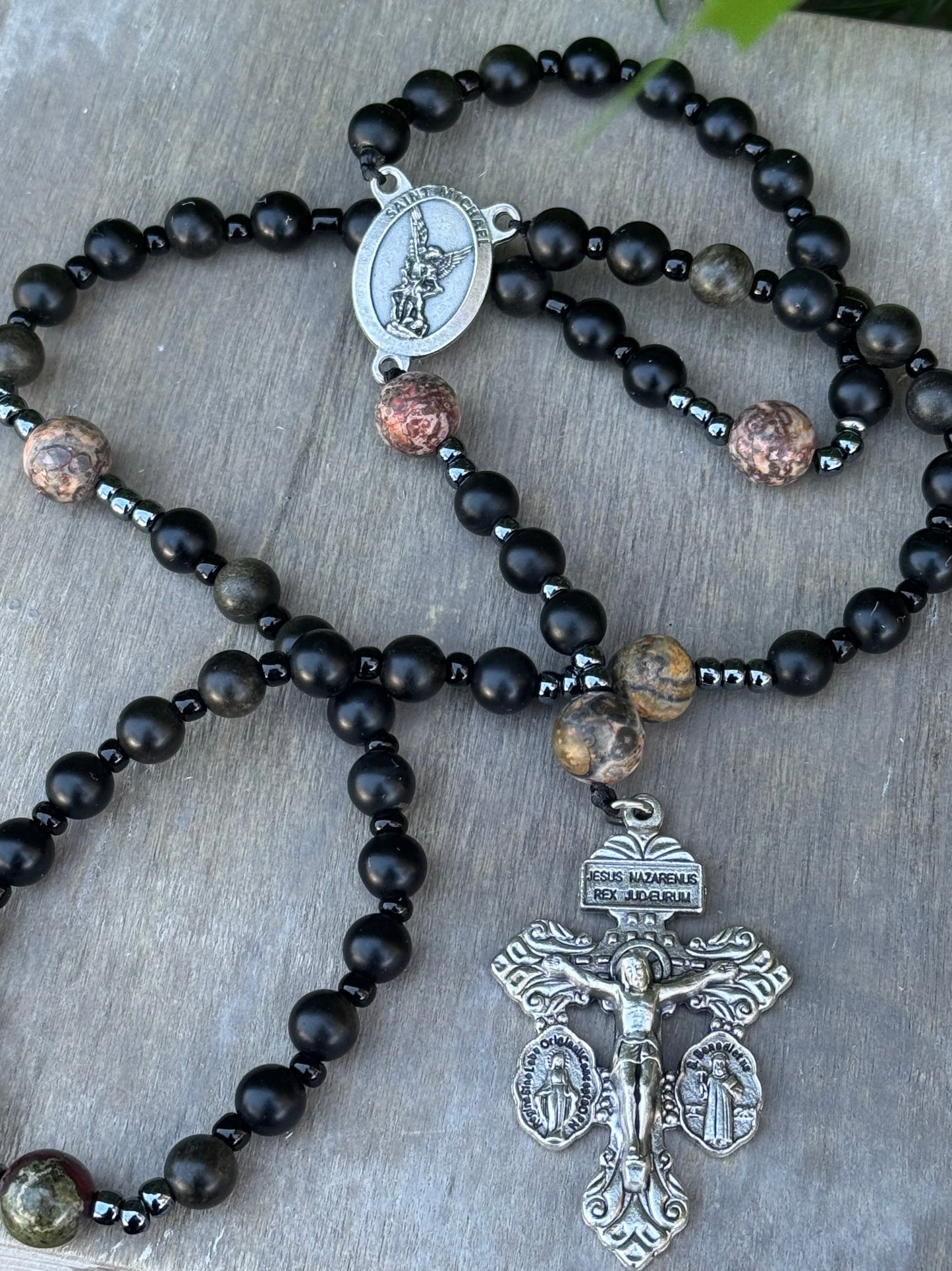 Handmade Corded Rosary with Pardon Crucifix and Saint Michael Centerpiece