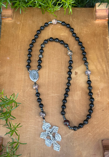 Handmade Corded Rosary with Pardon Crucifix and Saint Michael Centerpiece