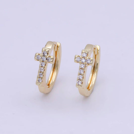 Minimalist Cross Gold Hoop Earring Religious Jewelry Wholesale Earring T-339
